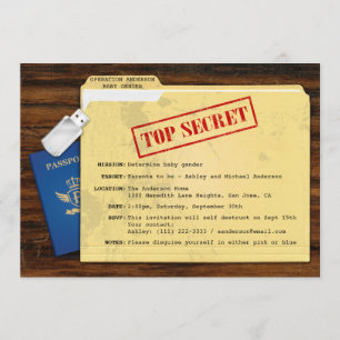 Invitation Top Secret Agent Mission Baby Genre Reveal Party