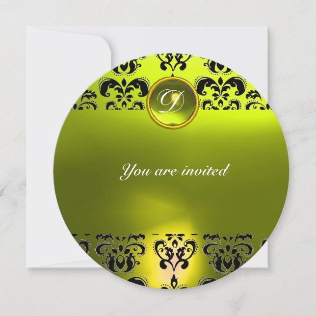 Invitation TOPAZE DAMASSÉE PIERRE GEMME MONOGRAMME noir jaune (Devant)