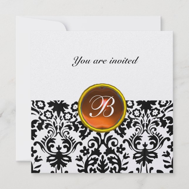 Invitation topaze de pierre gemme damas monogramme orange gla (Devant)