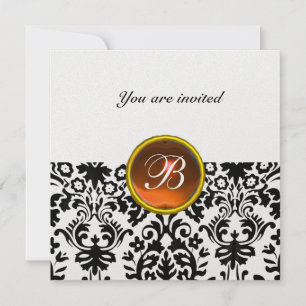 Invitation topaze de pierre gemme damas monogramme orange gla