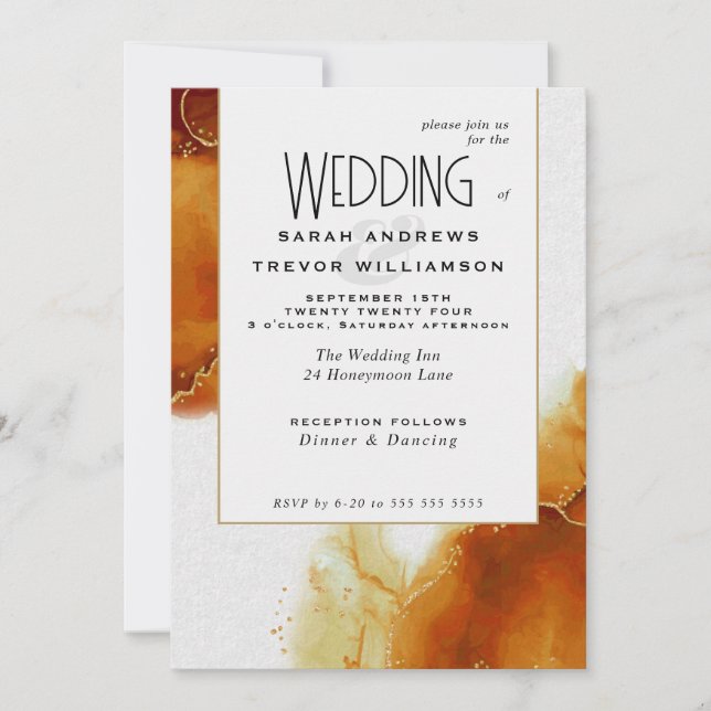 Invitation Topaze Mariage Or Abstrait Marbre (Devant)