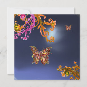Invitation TOPAZE PAPILLON  BLEU, rose vif orange marron