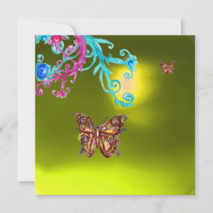 Invitation TOPAZE PAPILLON, jaune bleu rose vif violet