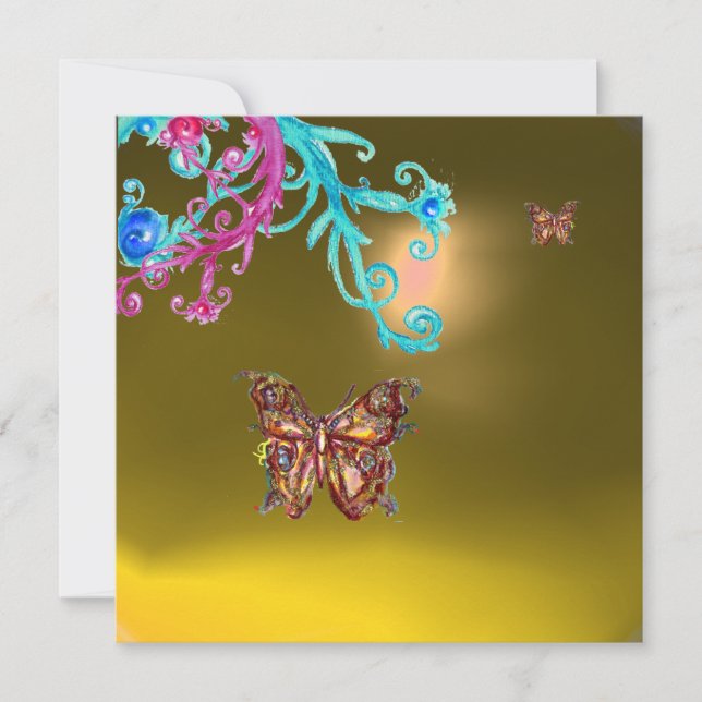 Invitation TOPAZE PAPILLON, jaune bleu rose vif violet (Devant)