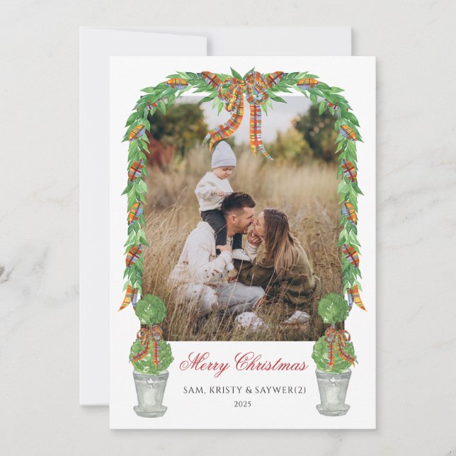 Invitation Topiary Grandmillennial Photo Christmas Card (Devant)