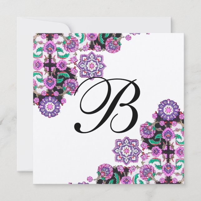 Invitation TOPKAPI BLACK BLACK DAMASK MONOGRAM or rose (Devant)