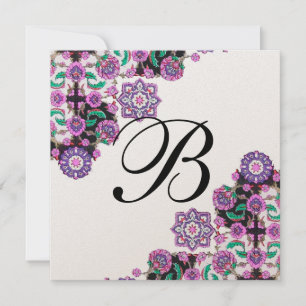 Invitation TOPKAPI BLACK BLACK DAMASK MONOGRAM or rose