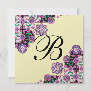 Invitation TOPKAPI BLACK BLACK DAMASK MONOGRAM or rose