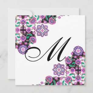 Invitation TOPKAPI BLACK WHITE DAMASK MONOGRAM rose argent