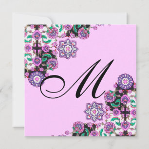 Invitation TOPKAPI BLACK WHITE DAMASK MONOGRAM rose argent