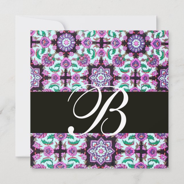 Invitation TOPKAPI DAMASK MONOGRAS noir rose bleu vert (Devant)