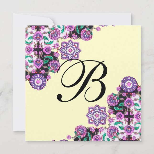 Invitation TOPKAPI NOIR BLANC DAMASQUE MONOGRAMME rose argent (Devant)