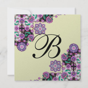 Invitation TOPKAPI NOIR  DAMAS MONOGRAMME blanc rose argent