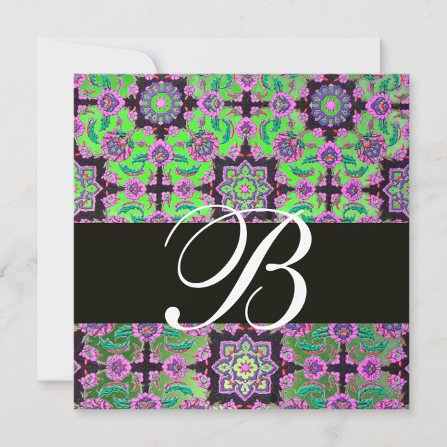 Invitation TOPKAPI VERT NOIR DAMAS MONOGRAMME rose bleu (Devant)
