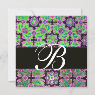 Invitation TOPKAPI VERT NOIR DAMAS MONOGRAMME rose bleu
