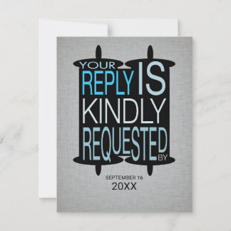 Invitation Torah Bar Mitzvah Réponse RSVP gris bleu
