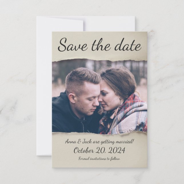 Invitation Torn Papier photo Save the Date! (Devant)