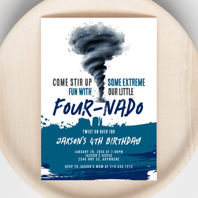 Invitation Tornade Fournaise Tornade Bleu Grunge Anniversaire (Fournado Twister Tornado Blue Grunge Birthday Invitation)
