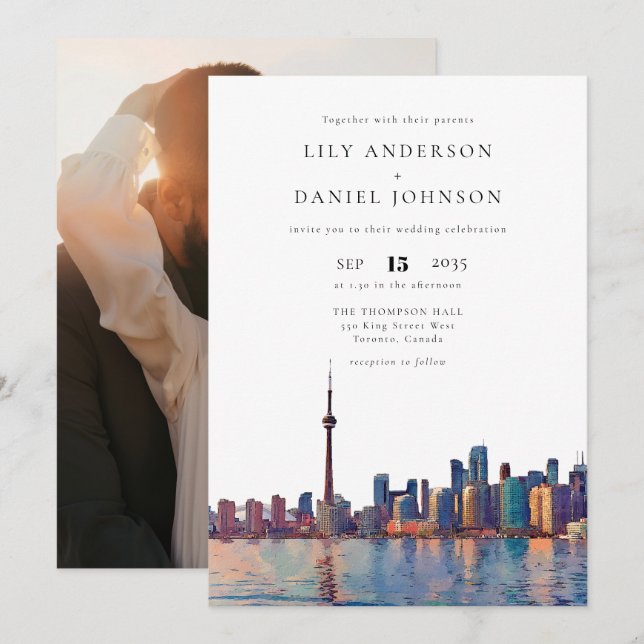 Invitation Toronto Skyline Destination Photo Wedding (Devant / Derrière)