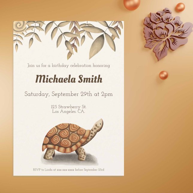 Invitation Tortoise Sepia Brown Anniversaire personnalisé (Créateur téléchargé)
