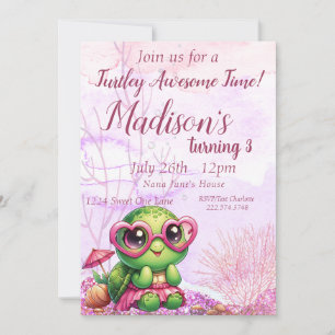Invitation Tortue 3e anniversaire, sous la mer