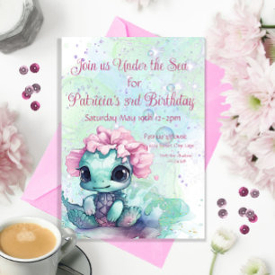 Invitation Tortue 3e anniversaire, sous la mer