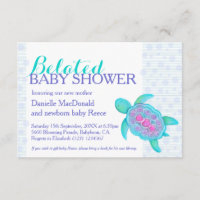Tortue art baby shower tardif nouveau bébé aqua