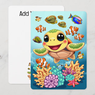 Invitation Tortue de mer Bébé heureux et mignonne personnage