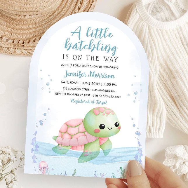 Invitation Tortue de mer Hatchling Girl Baby shower Arche ros (Créateur téléchargé)