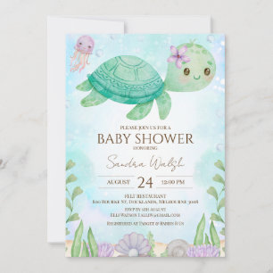 Invitation Tortue de mer sous le Baby shower marin