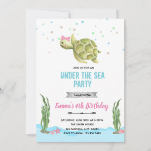 Invitation tortue fille sous la mer
