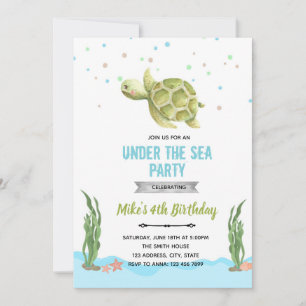 Invitation Tortue-garçon sous l'invitation de la mer