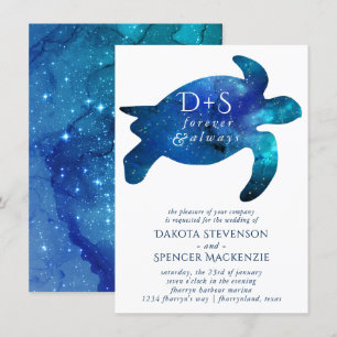 Invitation Tortue marine de Galaxie   Mariage de monogramme
