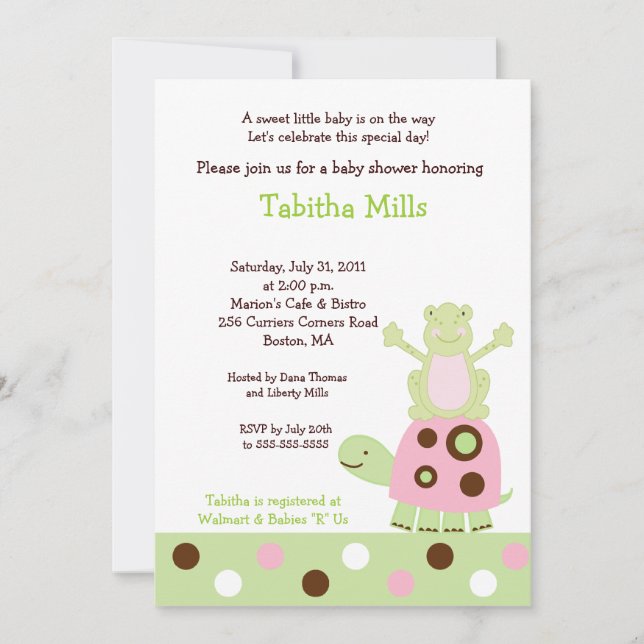 Invitation Tortue rose et étang pour og Baby shower Invitatio (Devant)