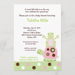 Invitation Tortue rose et étang pour og Baby shower Invitatio