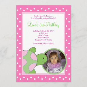 Invitation Tortue tortue rose de la mer *PHOTO* Anniversaire