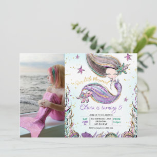 Invitation Tortue Turquoise mauve photo Anniversaire