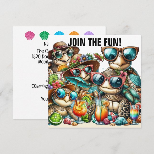 Invitation Tortues branchées se rassemblant (Devant / Derrière)