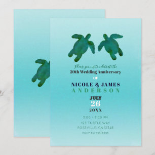 Invitation Tortues de l'Océan Aquarelle Bleu Vert Anniversair