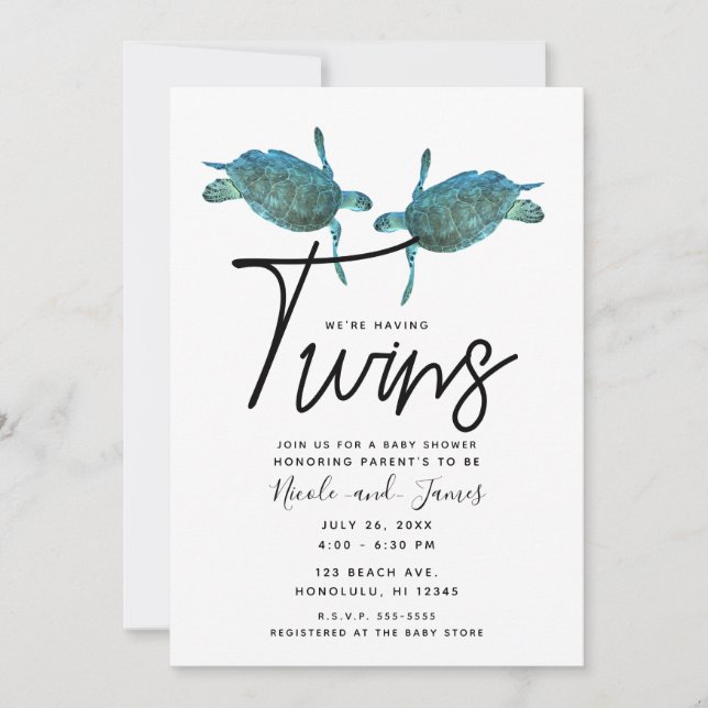 Invitation Tortues de mer Bleues turquoises Océan Baby shower (Devant)