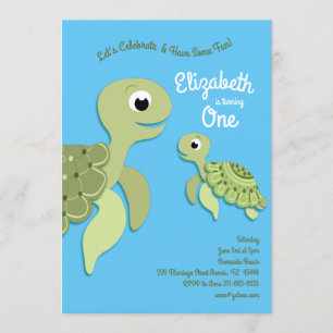 Invitation Tortues marines mignonnes Enfants 1er anniversaire