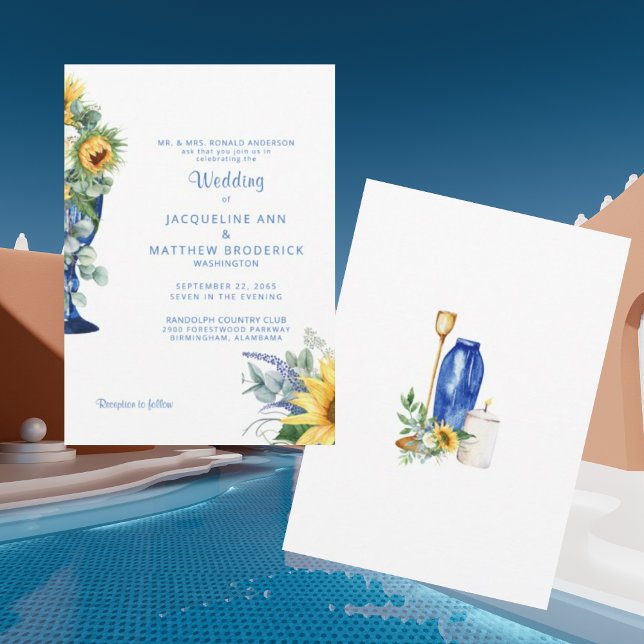 Invitation Toscan Sunflower Bride Parents Mariage Texte bleu (Créateur téléchargé)