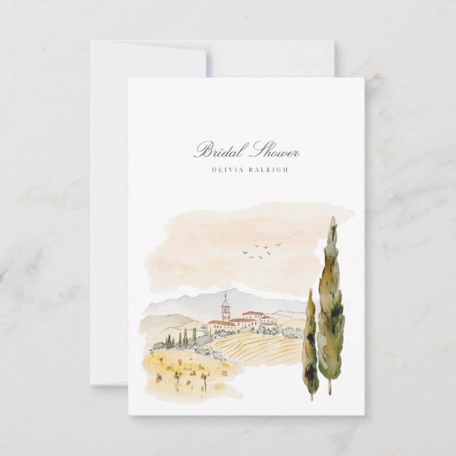 Invitation Toscane Aquarelle Italie Douche nuptiale Invitatio (Devant)