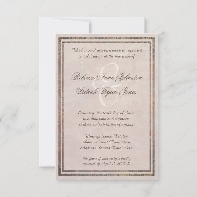Invitation Toscane Damask Elegant Style Italien Mariage Invit (Dos)
