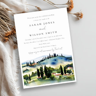 Invitation Toscane Italie Aquarelle Paysage Couples Douche