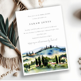 Invitation Toscane Italie Aquarelle Paysage Fête des mariées