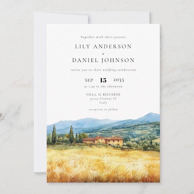 Invitation Toscane Italie Mariage rustique tout-en-un (Devant)