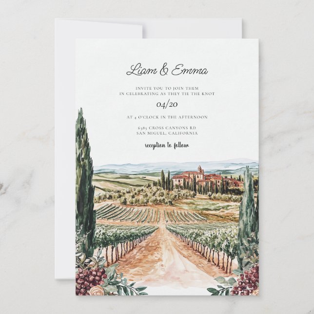 Invitation Toscane Italie Vignoble Aquarelle Mariage (Devant)