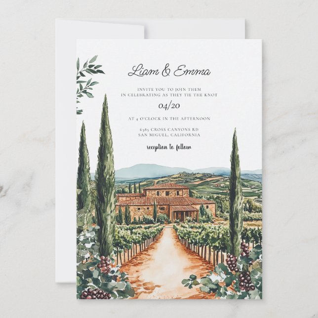 Invitation Toscane Italie Villa Mariage aquarelle (Devant)