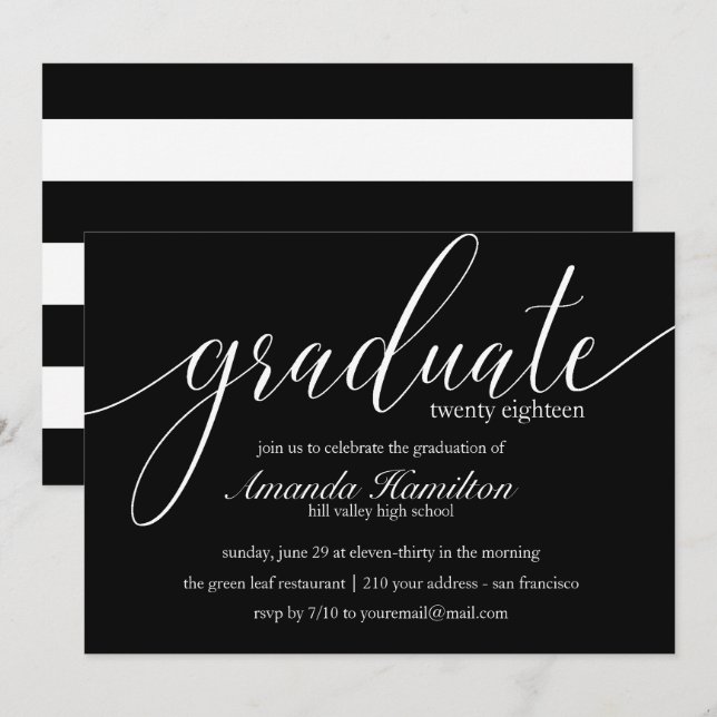 Invitation Total de la typographie noire Graduation Invitatio (Devant / Derrière)